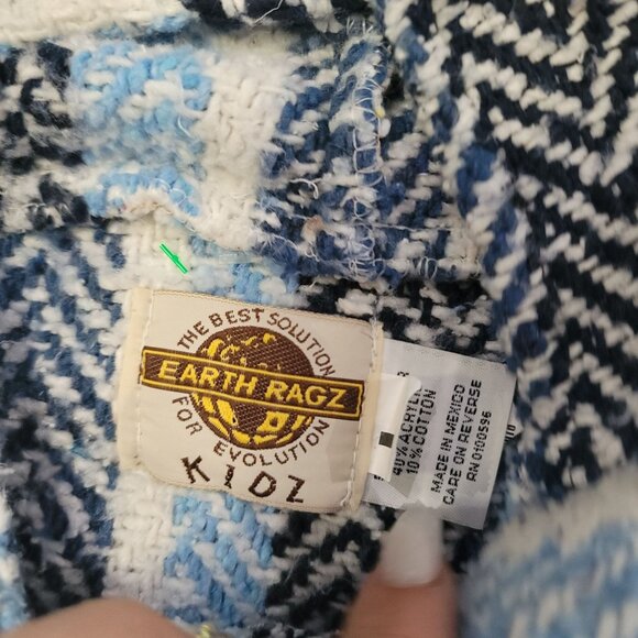 Earth Ragz Mexican Blanket Pullover Striped Hoodie, Unisex L (White/Blue/Navy) - Picture 6 of 7